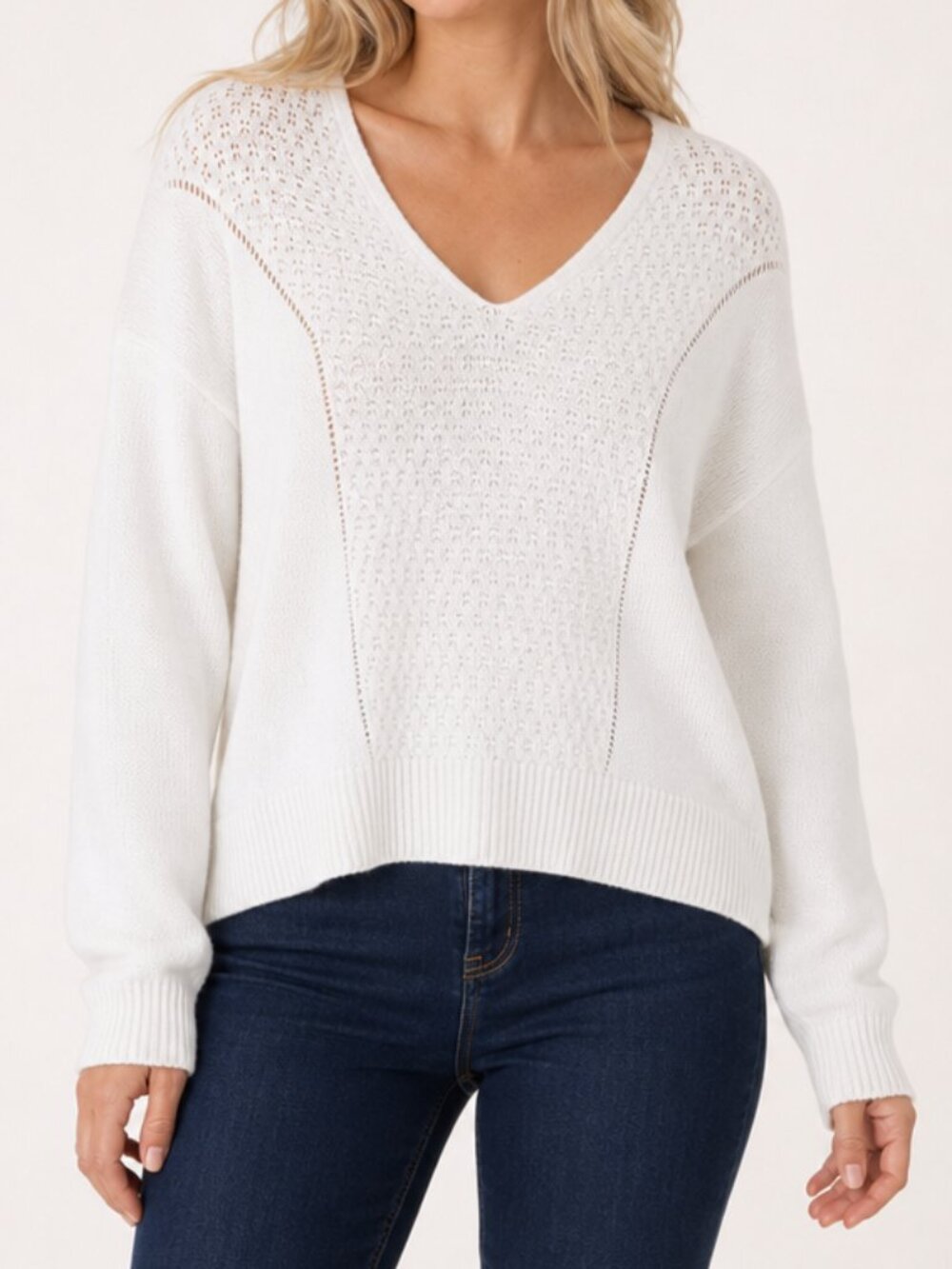 Maurices XXL Plus Size White Pointelle Front Pullover Sweater